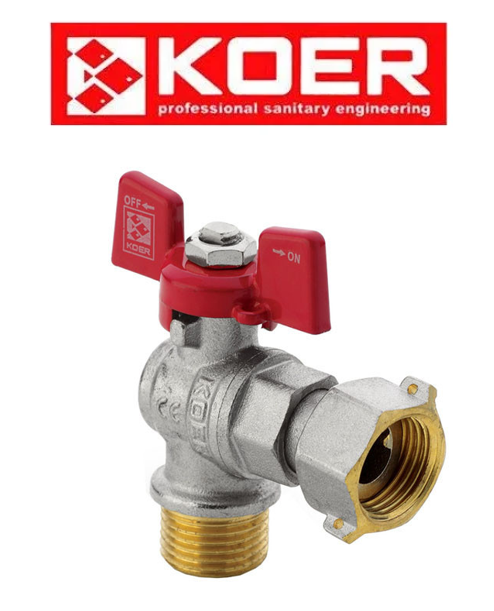 Кран кульовий з накидною гайкою кутовий Koer 3/4" KR.221 ГШБ (Чехія), фото 1