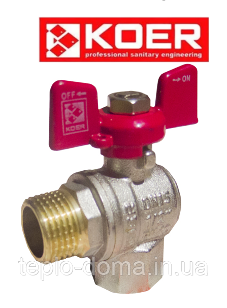 Кран латунний кульовий кутовий Koer 1/2" KR.208 ГШБ (Чехія)
