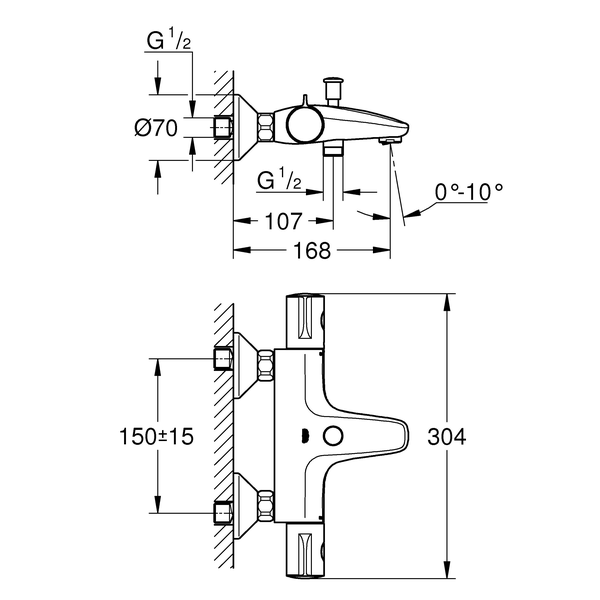 Кран в ванную термостатический GROHE Grohtherm 800 34576000 хром латунь 113315 - фото 2 - id-p1508458353