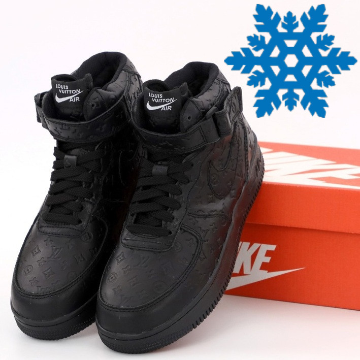 Жіночі зимові кросівки Nike з хутром Air Force 1 AF1 High LV теплі високі черные 36-44р. Живе фото