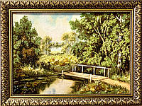 Картина пейзаж из янтаря « Мостик », картина з бурштину Місток