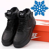 Зимние мужские кроссовки Nike Air Force 1 High LV с мехом теплые черные. Фото в живую. Ботинки зимние