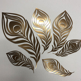 Декор на стіну Комплект Пір'я павича 6 штук Manific Decor із дзеркального пластику для свята Золоті