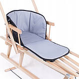 Санки дерев'яні зі спинкою, штовхачем + тепла вкладка Сірий, фото 2