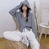Жіночий светр з капюшоном на блискавці, сірий, фото 3