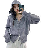 Жіночий светр з капюшоном на блискавці, сірий, фото 2