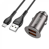 Автомобильное зарядное устройство с кабелем MicroUSB, 2USB с быстрой зарядкой Hoco NZ1 |36W 2USB QC3.0| Черный