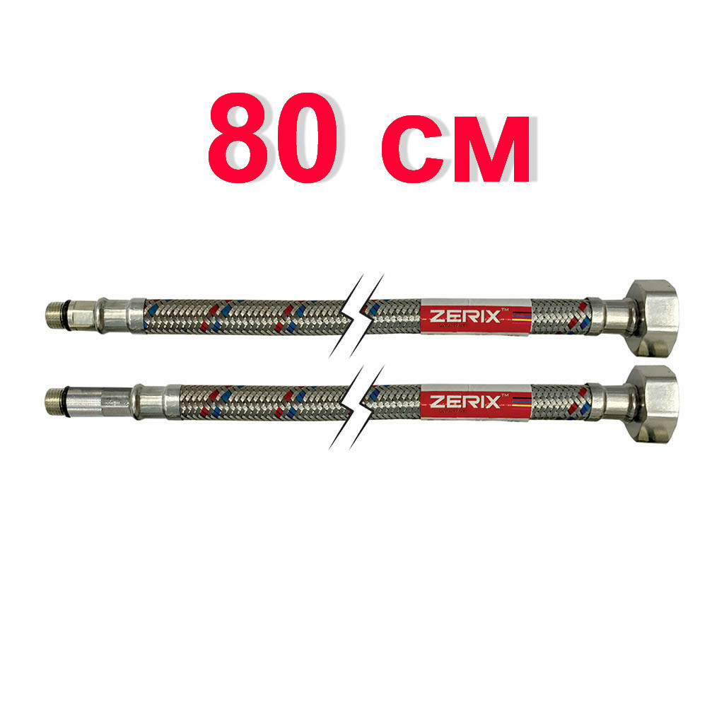 Шланг гнучкий для підключення води ZERIX зв-вн M10x1/2" 80 см 64780 ZX3031