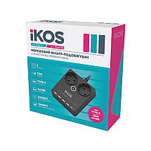 Мережевий фільтр-подовжувач IKOS F25S-CU Black (0006-CEF), фото 3