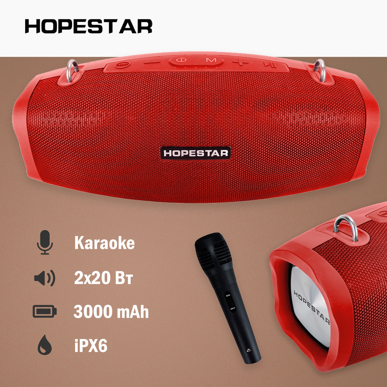 Портативна Bluetooth Колонка Hopestar X БАС ОРИГІНАЛ з мікрофоном бездротова акустика червона