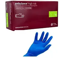 Перчатки латексные Mercator Medical Ambulance High Risk размер S (50шт/уп) Синие