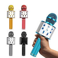 Детский портативный беспроводной караоке микрофон WSTER WS-858 с блютуз (Bluetooth) динамиком и FM-радио