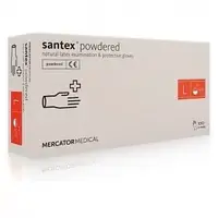 Перчатки латексные MERCATOR Santex Powdered WHITE опудренные, размер L (100шт/уп)