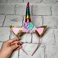 Обруч дитячий карнавальний Єдиноріг з вушками, веселка