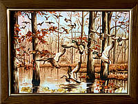 Картина из янтаря " Дикие утки ", картина з бурштину Дикі качки
