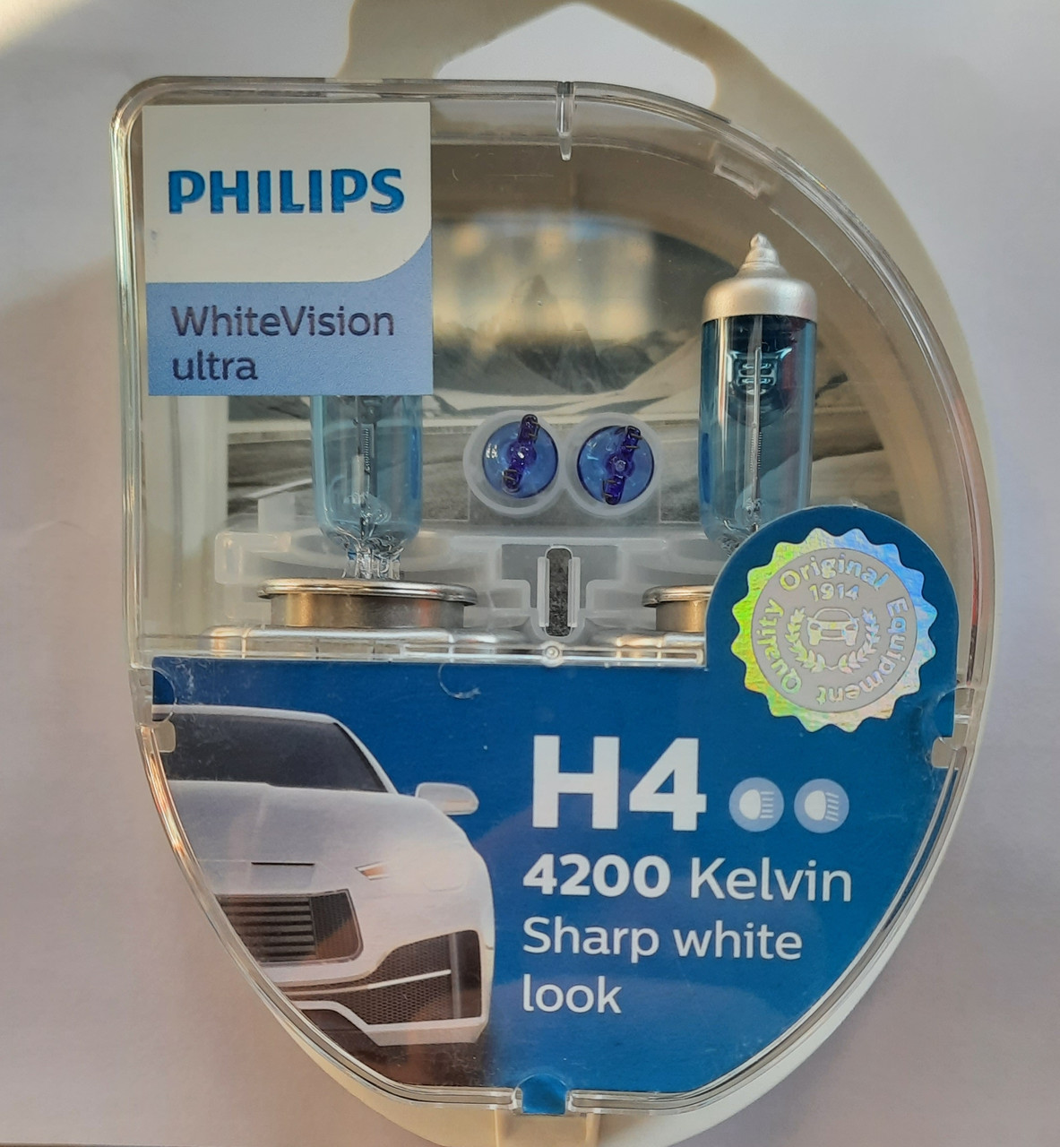 Лампа галогенова Philips WhiteVision ultra H4 4200 Kelvin look Sharp 12v
