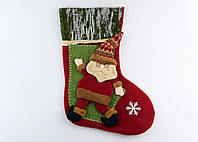 Носок новогодний для подарков Олень Санта и Снеговик со снежинкой