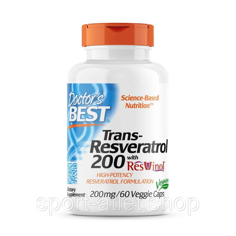 Натуральна добавка Doctor's Best Trans-Resveratrol with Resvinol 200 mg, 60 вегакапсул