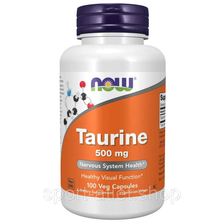 Амінокислота NOW Taurine 500 mg, 100 вегакапсул, фото 1