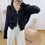 Жіночий светр з капюшоном на блискавці, чорний, фото 2