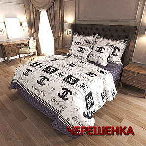Тканина для постільної білизни Бязь "Gold" Lux GL7296A (50м) біла з брендовим принтом, фото 1