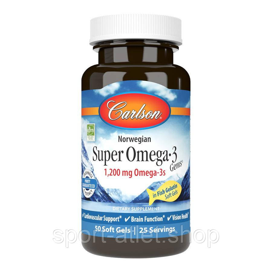 Жирні кислоти Carlson Labs Norwegian Super Omega-3 Gems 1200 mg, 50 капсул
