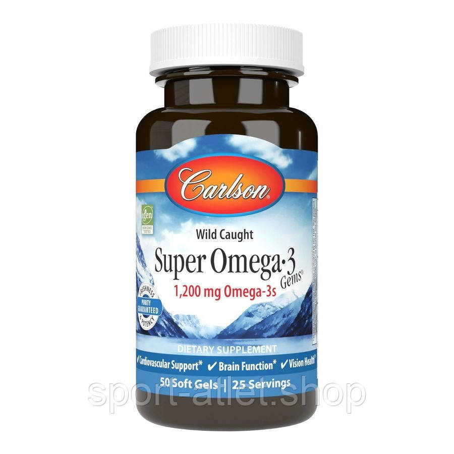 Жирні кислоти Carlson Labs Super Omega-3 Gems 1200 mg Wild Caught, 50 капсул, фото 1
