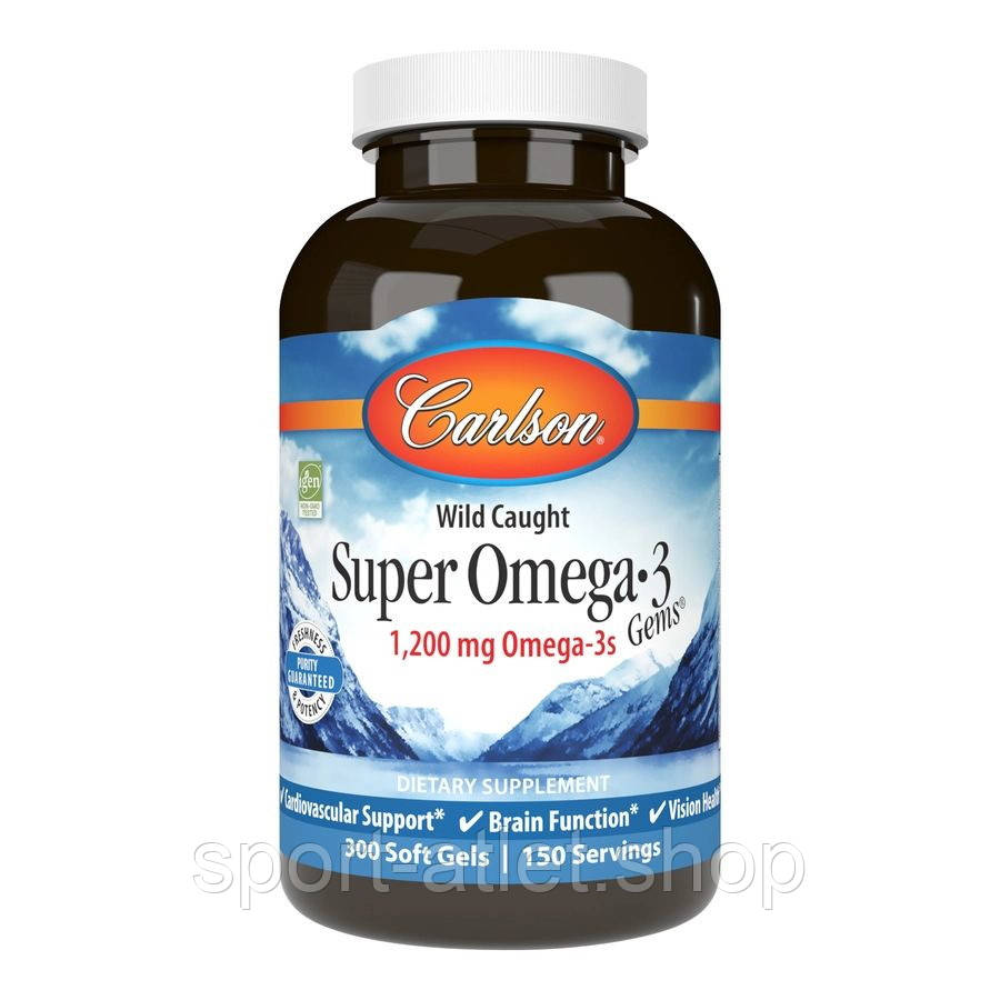 Жирні кислоти Carlson Labs Wild Caught Super Omega-3 Gems 1200 mg, 300 капсул