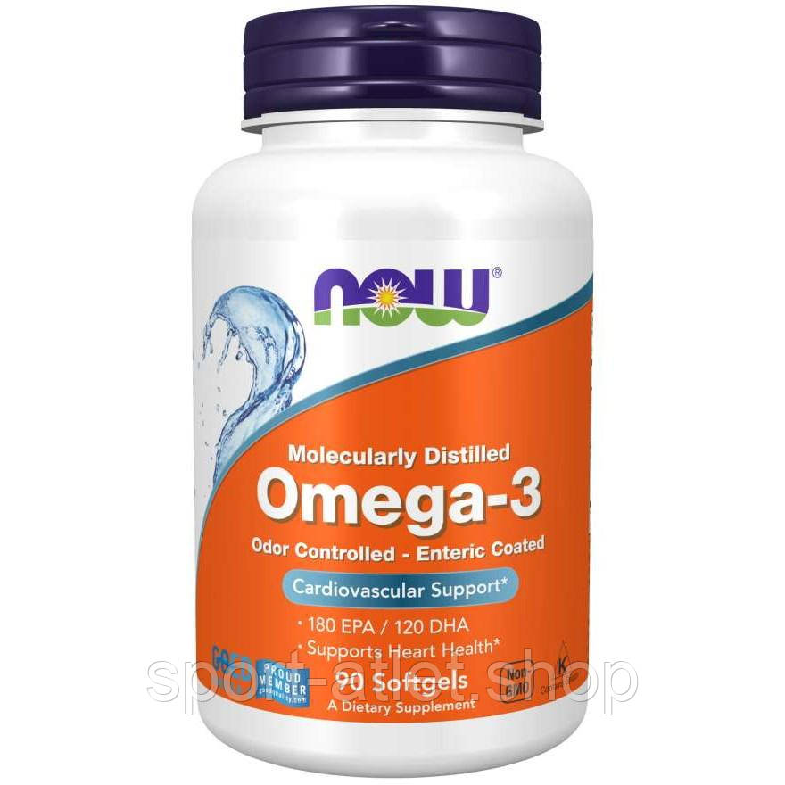 Жирні кислоти NOW Molecularly Distilled Omega-3, 90 капсул, фото 1