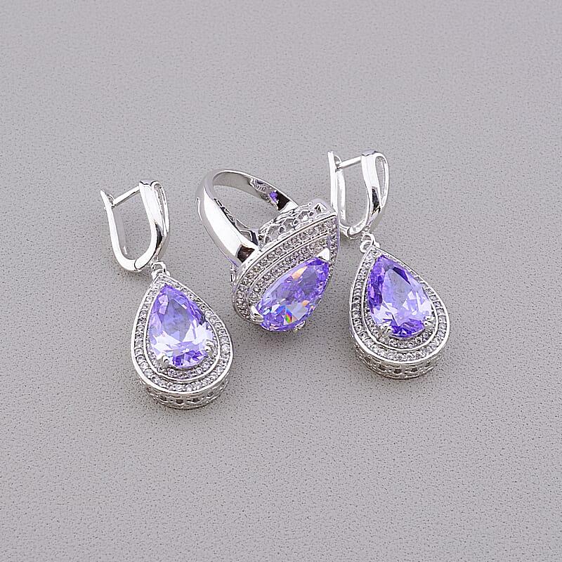 Комплект прикрас з фіанітами з родіевим покриттям, фото 1