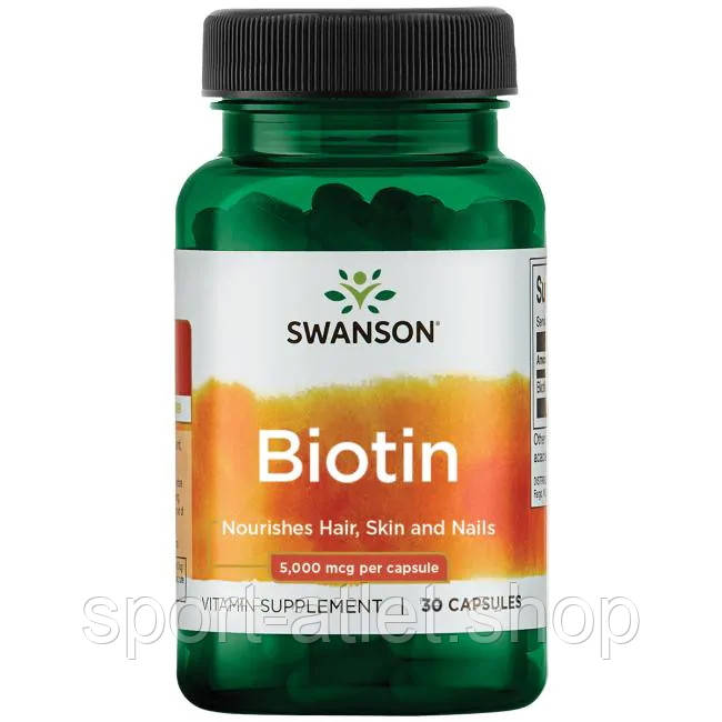Вітаміни та мінерали Swanson Biotin 5000 mcg, 30 капсул