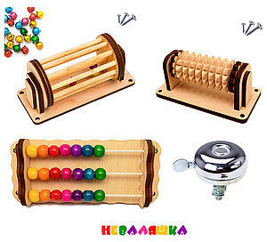 Набор Заготовок для Бизиборда "Тактильно-Звуковое Развитие" 4в1 Собранный Готовый Комплект (+Шурупы) Набор Тактильно-Звуковой