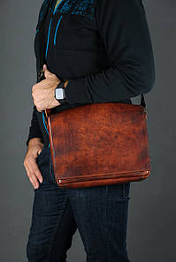 Шкіряна чоловіча сумка Брендон, натуральна шкіра італійський Краст, колір коричневий, відтінок Вишня