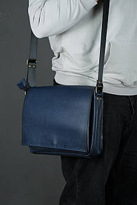 Шкіряна чоловіча сумка Брендон, натуральна шкіра італійський Краст, колір Синій