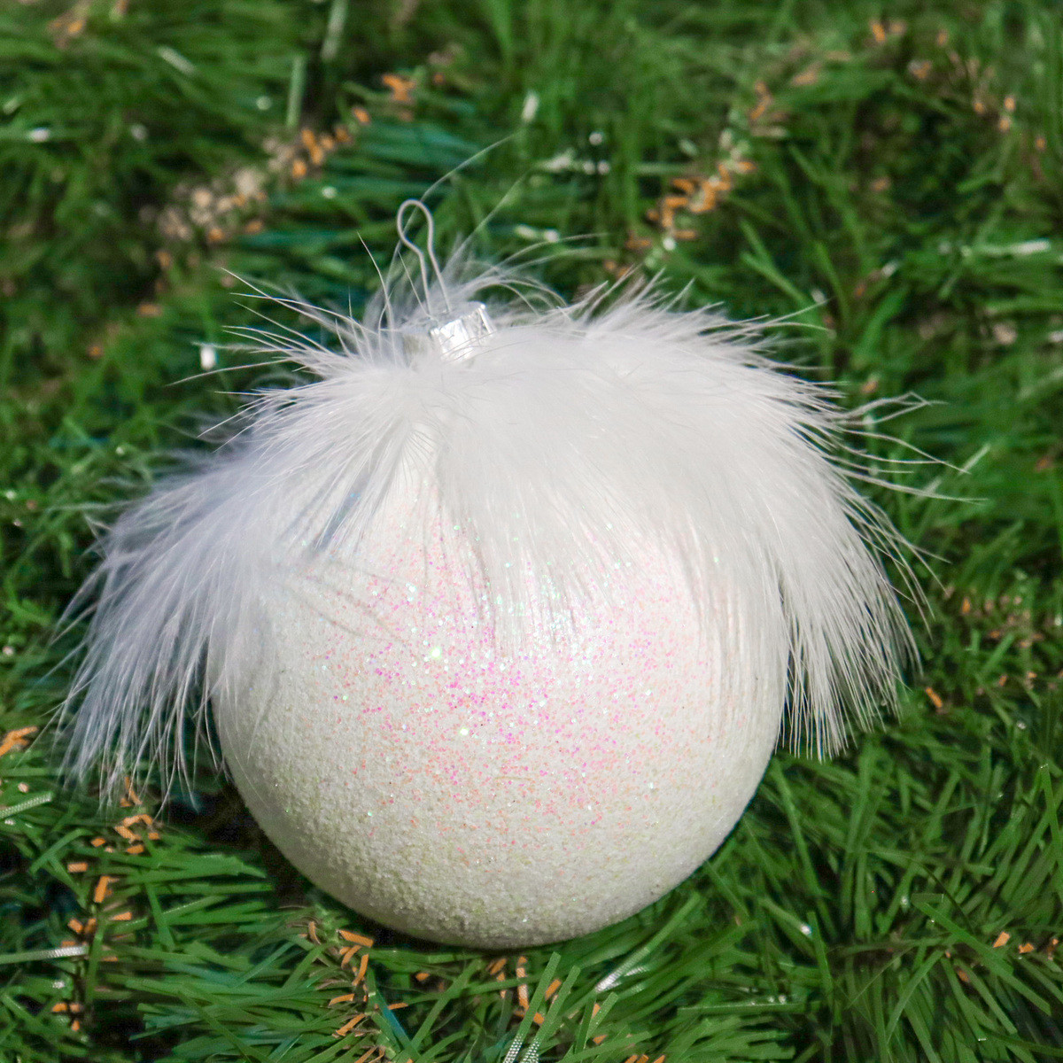 🔥 Вау! Ялинкова Куля Bonita 10 см Блискуча з Пір'ям, Біла