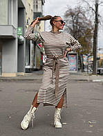 Платье миди Моника женское вязаное в трендовую полоску с боковыми разрезами и с поясом Smdor6631