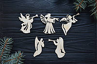 Набор Рождественских игрушек ангелочков из дерева, ёлочные игрушки ангелы-музыканты из фанеры.5 шт