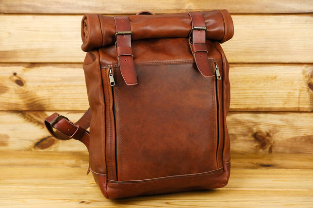 Шкіряний чоловічий рюкзак "Hankle H7" натуральна шкіра італійський Краст, колір коричневий відтінок Вишня, фото 2