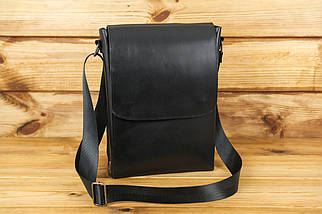 Шкіряна чоловіча сумка Майкл, натуральна шкіра італійський Краст колір Чорний, фото 2