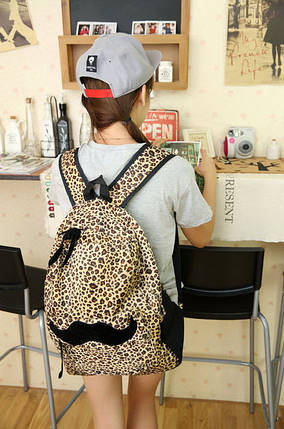 Шкільний леопардовий рюкзак з вусами, фото 1