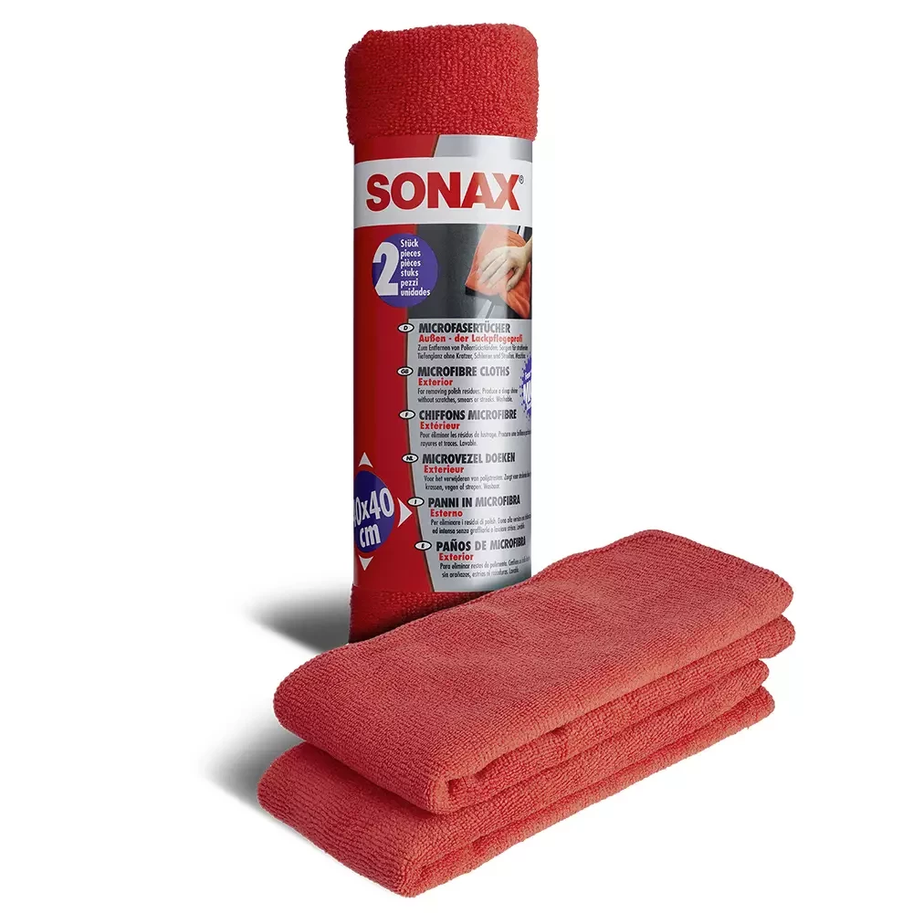 Набір серветок із мікрофібри для кузова червона 2 шт 40х40 см SONAX Microfibre Cloths Outside (416241), фото 1