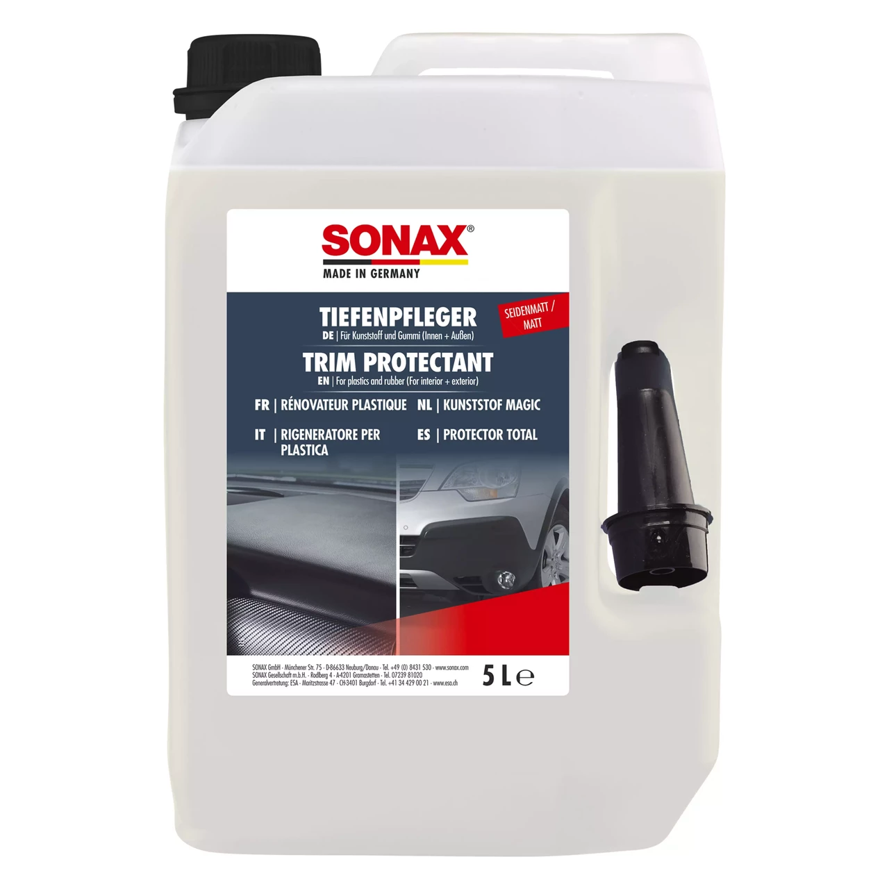 Засіб для очищення та захисту пластику та гуми матовий 5 л SONAX Deep Care Silk Mat (383500), фото 1