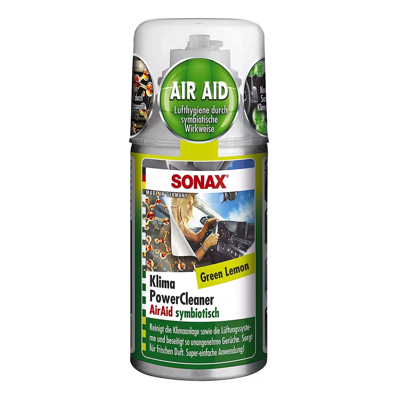 Очисник кондиціонера антибактеріальний 100 мл SONAX Klima Power Cleaner Air Aid — green lemon (323400), фото 1