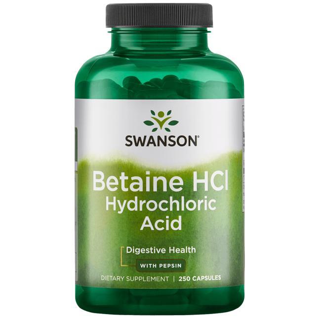 Бетаїн соляна кислота з пепсином Swanson Betaine HCL Hydrochloric Acid 250 вег.капс Фірмовий товар! (114144)