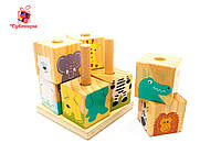 Детские деревянные пазлы кубики можно собирать разных зверят
