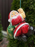 Новогодняя садовая фигура с полистоуна Дед Мороз на веревке