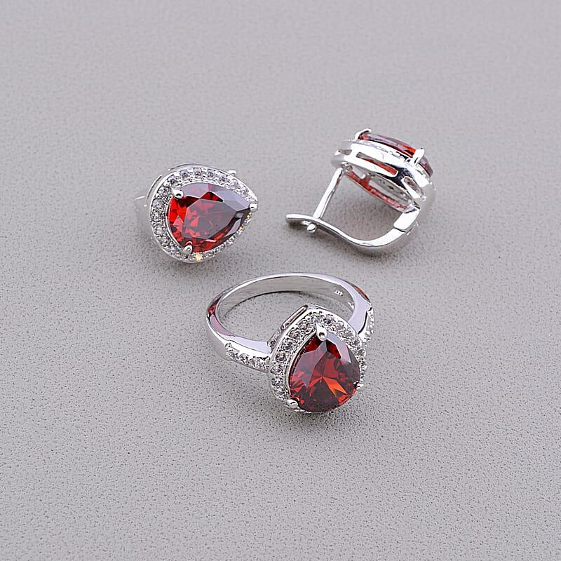 Комплект прикрас з фіанітами з родіевим покриттям, фото 1