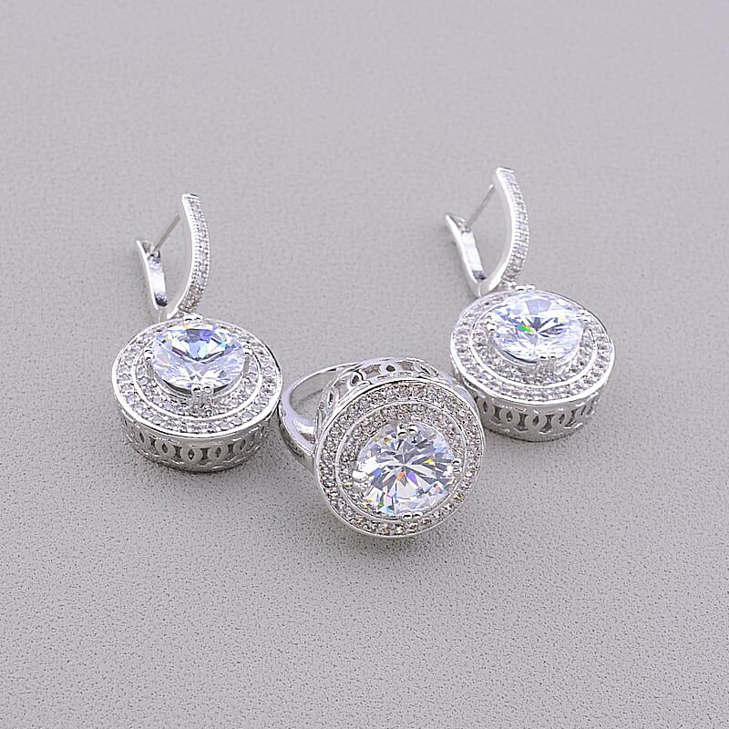 Комплект прикрас з фіанітами з родіевим покриттям, фото 1