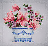 Набір для вишивання бісером "Квітковий етюд" ваза, яблуня, сад квіти, вінтажний, часткова викладка, 27.5х26 см