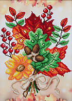 Набор для вышивки бисером " Краски осени " каштан, Калина дуб, листья, рябина, частичная выкладка, 21x30 см
